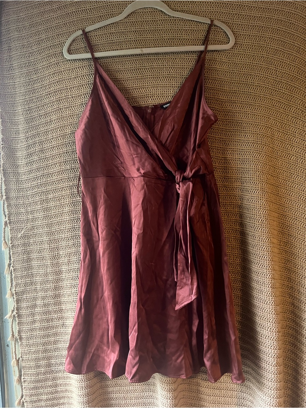 Express Satin Wrap Camisole Dress - Burgundy